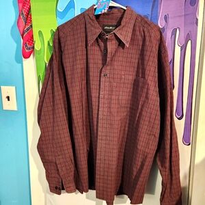 XL, Eddie Bauer, Men's Burgundy Plaid Shirt